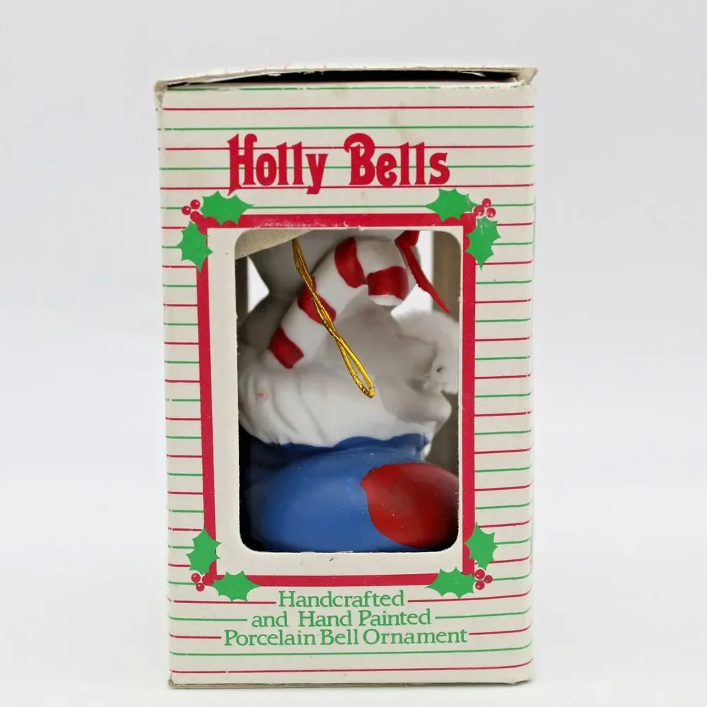 Holly Bells Porcelain Mouse Stocking Bell Ornament Vintage 1986 Original Box a